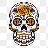 Sugar skull png sticker, Day of the Dead traditional illustration, transparent background. Free public domain CC0 image.