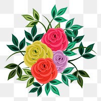 Colorful roses png sticker, botanical illustration, transparent background. Free public domain CC0 image.