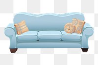 Blue sofa png sticker, furniture illustration, transparent background. Free public domain CC0 image.