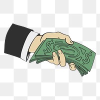 Hand holding png money sticker, finance illustration, transparent background. Free public domain CC0 image.