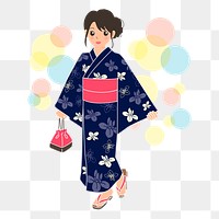 Kimono woman png sticker, Japanese traditional fashion illustration, transparent background. Free public domain CC0 image.