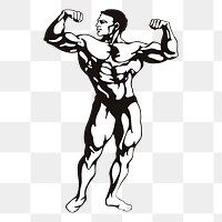 Bodybuilder posing png sticker, sport illustration, transparent background. Free public domain CC0 image.