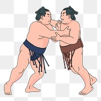 Sumo wrestlers png sticker, sport illustration, transparent background. 