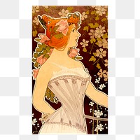 Victorian floral png woman sticker, aesthetic illustration, transparent background. Free public domain CC0 image.