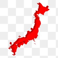 Japan map png sticker, red illustration, transparent background. Free public domain CC0 image.