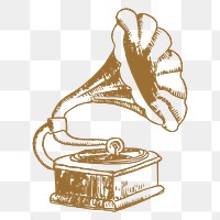 Gramophone png sticker, record player illustration, transparent background