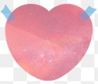 Paper note png with pink galaxy background heart shape and washi tape journal sticker