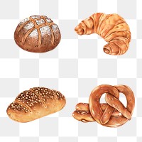Golden brown bread sticker png illustration collection