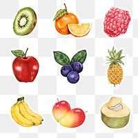 Summer fruits illustration png sticker set