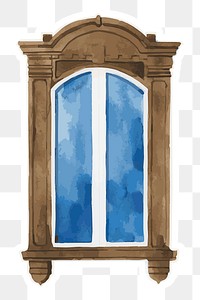 Png old window watercolor illustration architectural sticker