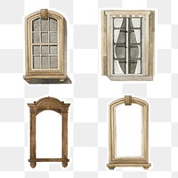 Vintage window architecture png collection watercolor illustration