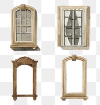 Vintage window architecture png collection watercolor illustration