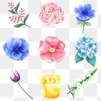 Painting flowers png sticker watercolor clipart collection