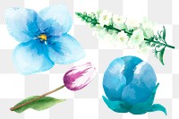 Painting flowers png sticker watercolor clipart set