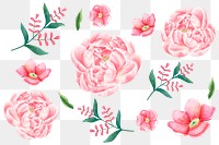 Painting pink flowers png sticker watercolor clipart set