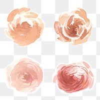 Rose and peony png vintage watercolor sticker set