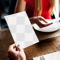 Menu card png mockup transparent, restaurant branding