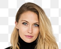 Blonde woman png transparent, smiling face portrait