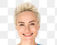 Short hair woman png transparent, smiling face portrait