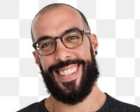 Man png transparent, wearing glasses portrait with smiling face