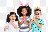 Diverse happy kids playing with props transparent png