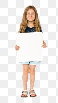 Cute happy girl with a blank board transparent png