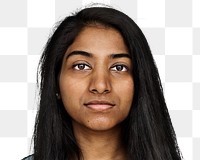 Indian young woman png transparent, face portrait close up