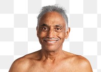 Happy bare chested mixed senior Indian man mockup