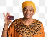 Happy mixed senior Indian man with a credit card mockup