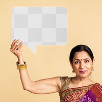 Indian woman holding a speech bubble mockup