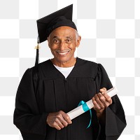 Proud senior Indian man in a graduation gown holding his diploma mockup
