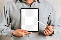 Businessman holding a digital tablet mockup 