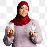 Muslim woman saving the energy mockup