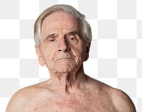 Portrait of a semi-nude senior western man overlay