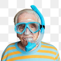 Senior man wearing snorkeling goggles mockup 