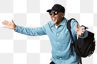 Cheerful black senior traveler wearing a cap mockup 