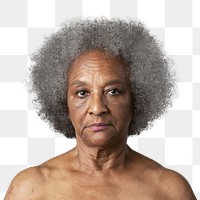 Portrait of a semi-nude senior African American woman overlay