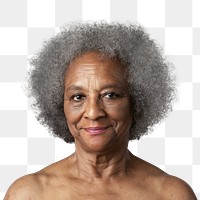 Portrait of a semi-nude senior African American woman overlay
