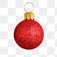 A glitter red ball Christmas ornament on transparent