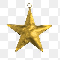 A gold star Christmas ornament on transparent