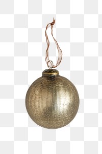 A shiny gold ball Christmas ornament on transparent