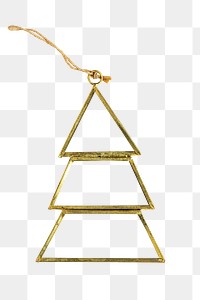 A gold wire Christmas tree ornament on transparent