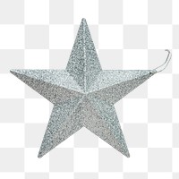 A silver star Christmas ornament on transparent