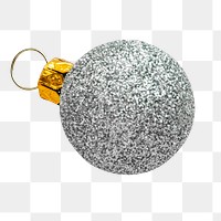 A glitter silver ball Christmas ornament on transparent