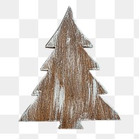 A Christmas wooden tree ornament on transparent