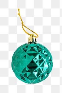 A shiny green ball Christmas ornament on transparent