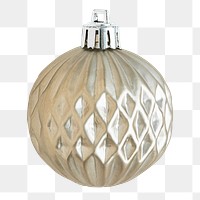 A shiny silver ball Christmas ornament on transparent