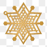 A gold snowflake Christmas ornament on transparent