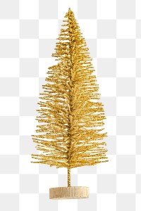 A gold Christmas tree ornament on transparent