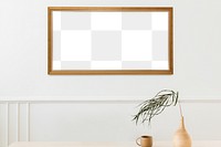 Wooden picture frame mockup on a wall in the dining room 
